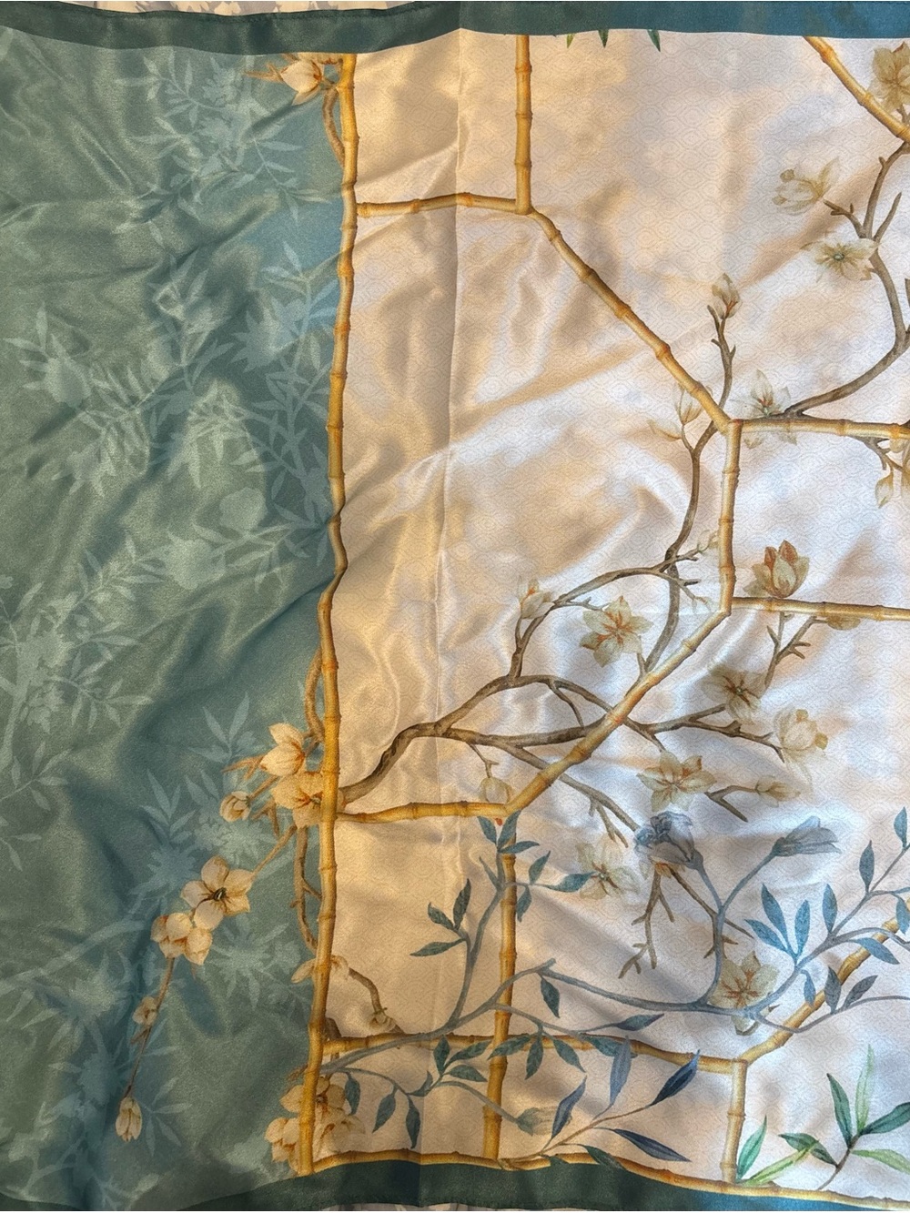 Floral Bamboo Trellis Scarf in Teal & Cream